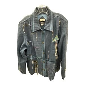 Yak Magik Women’s Jacket 2X Blue Denim Artisan Patchwork & Tassels Boho Gypsy